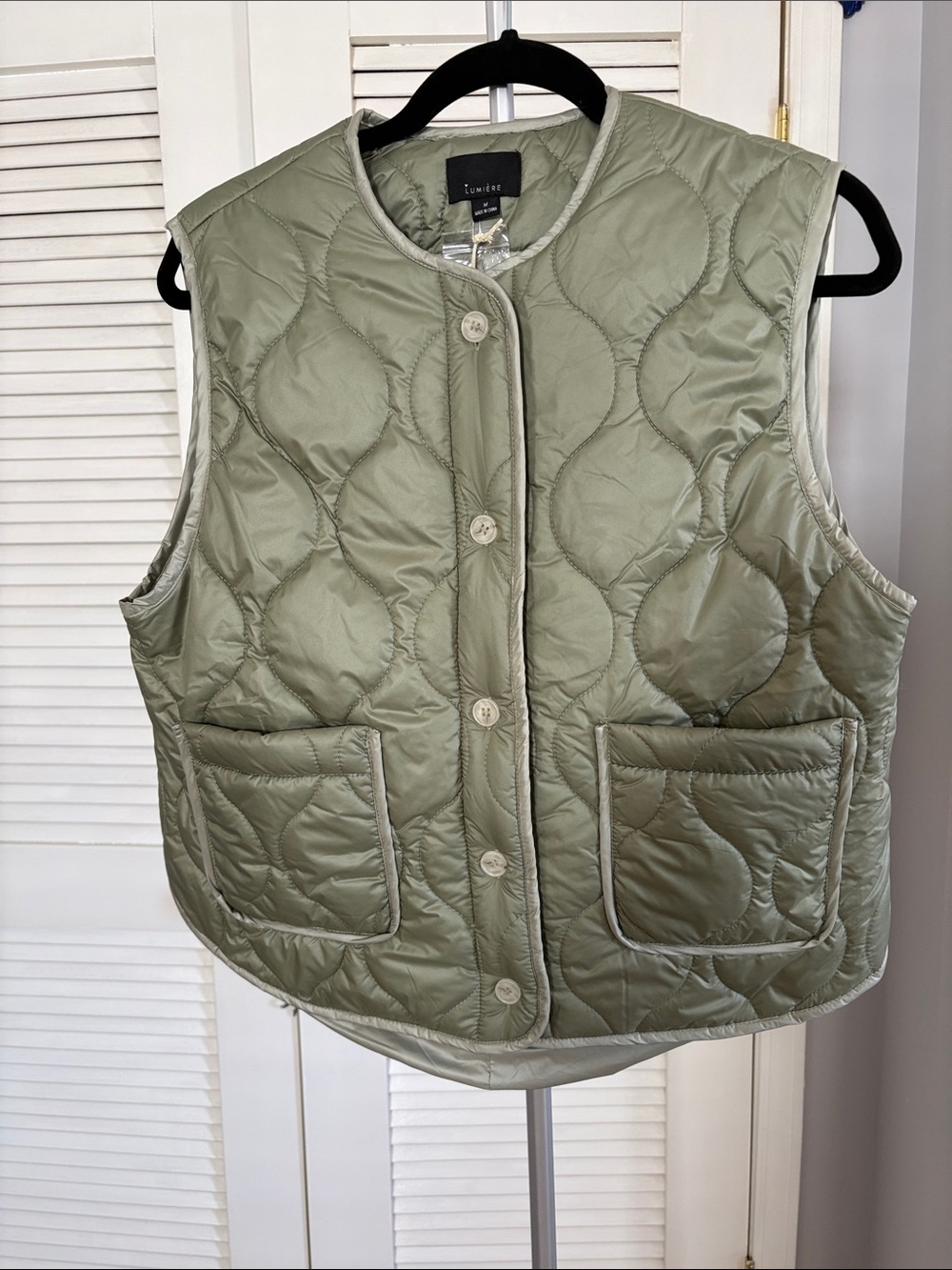 Lumiere Quilted Sleeveless Vest in Sage Green
